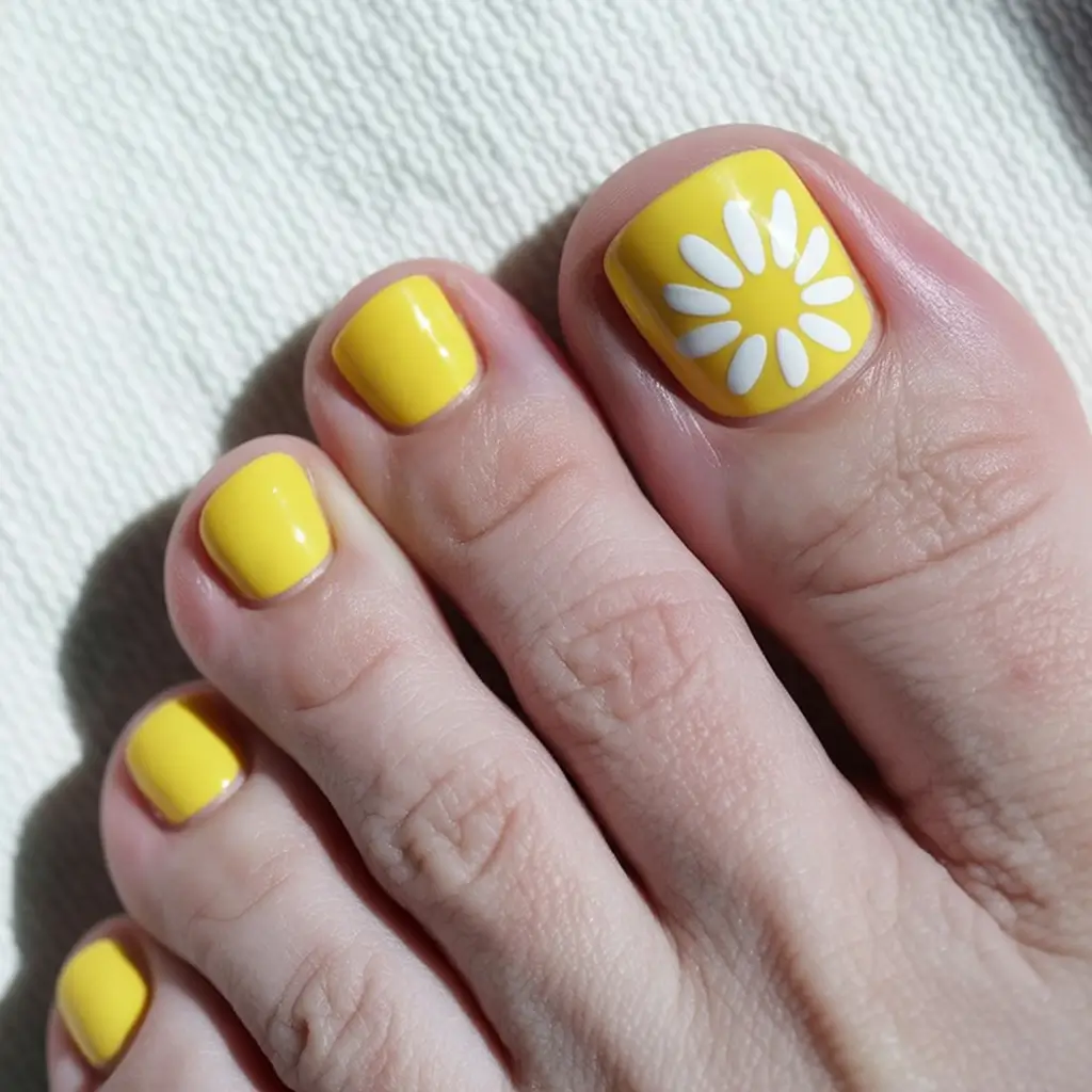 pastel spring toe nail color 2026 Sunny Yellow Daisy Pedicure for a Fresh Spring Start