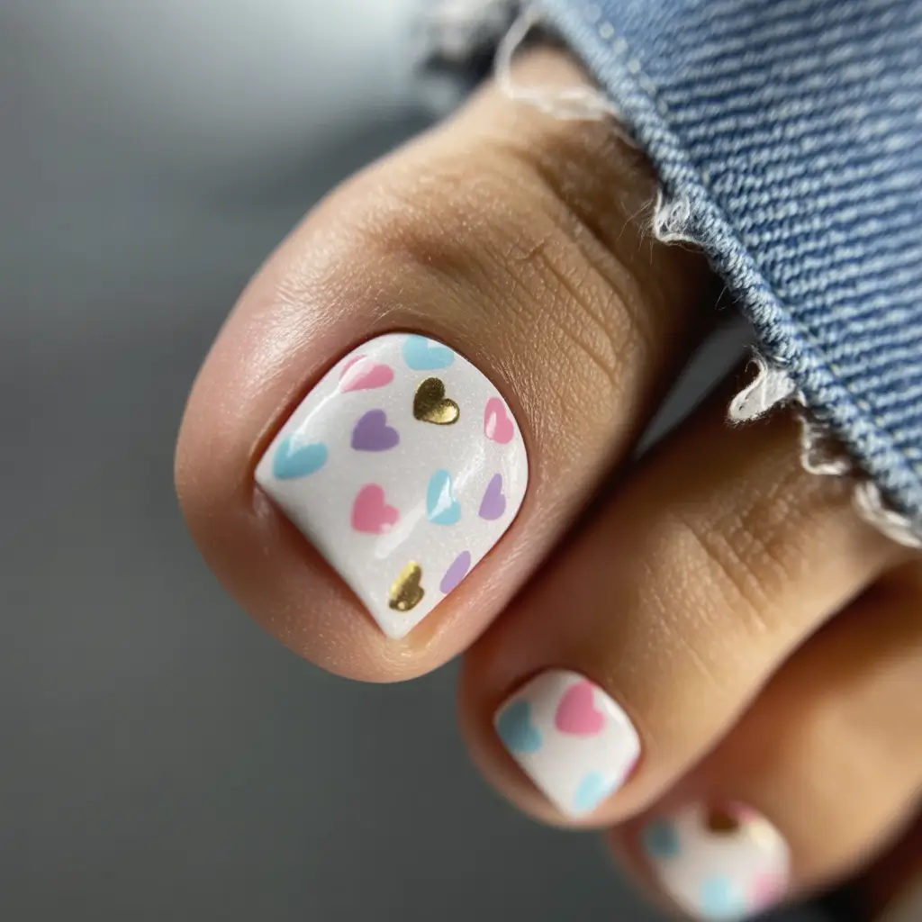 pastel spring toe nail color 2026 Playful Pastel Heart Pattern for Sweet Spring Vibes