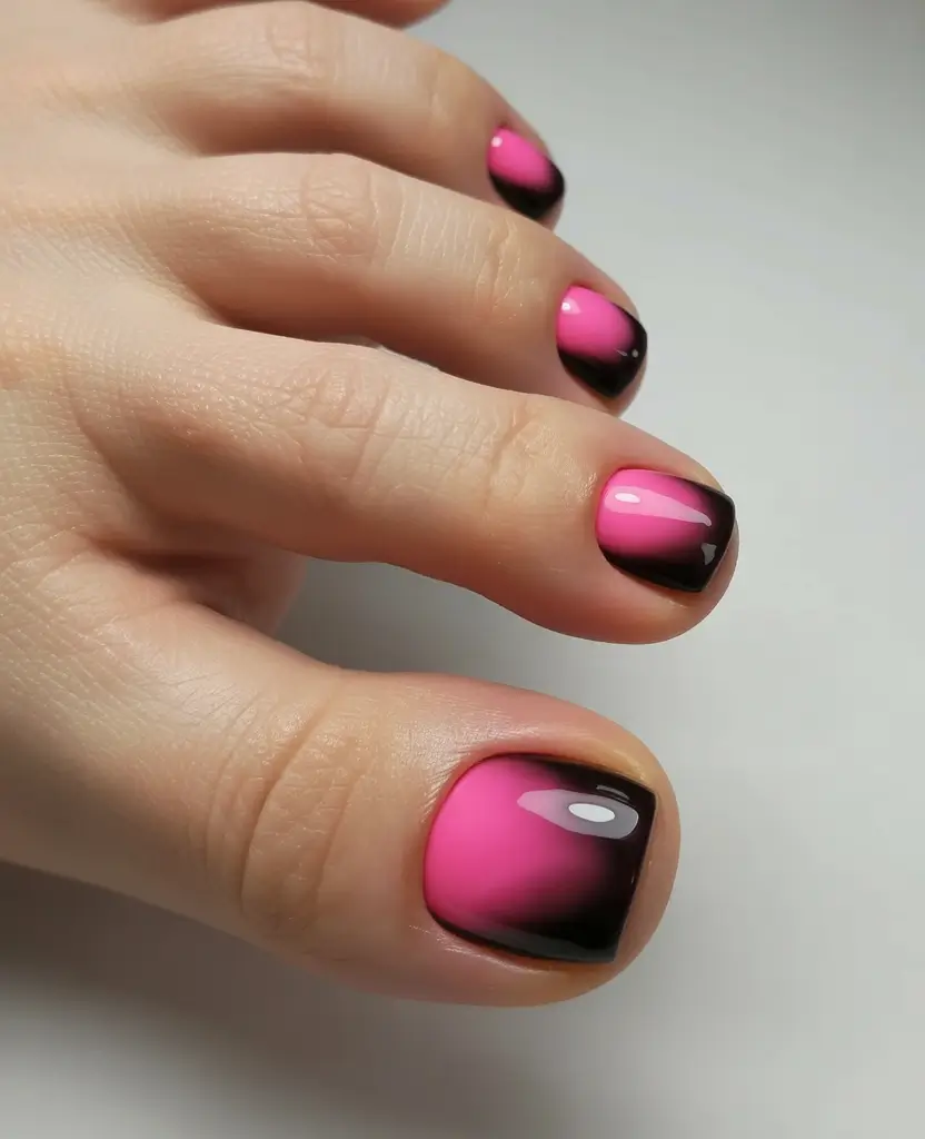 pastel spring toe nail color 2026 Pink and Black Ombre for a Bold Spring Twist