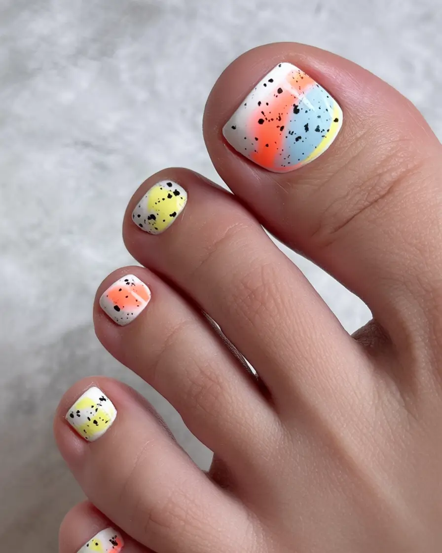 pastel spring toe nail color 2026 Pastel Splash Speckled Pedicure for Artistic Spring Energy