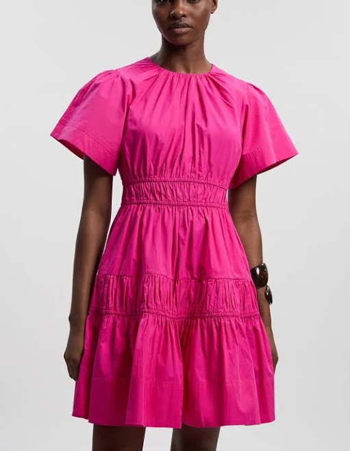 Karen Millen Women's Shirred Cotton Tiered Woven Mini Dress
