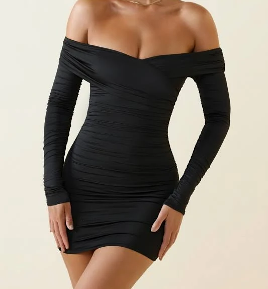 Oh Polly Off-Shoulder Ruched Bodycon Mini Dress
