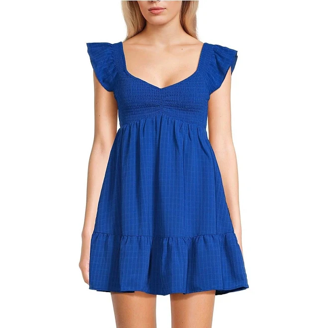 Allison Kelly Juniors Smocked Empire Waist Babydoll Mini Dress