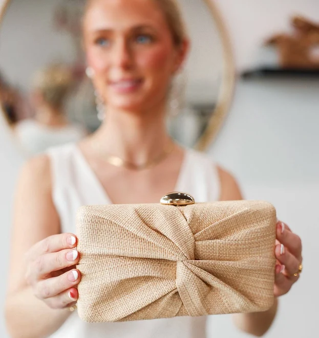 Straw Clutch with Chain Strap