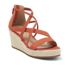 Eileen Fisher Wanda Suede Espadrille Wedge Coral Orange Raffia Zip SZ 9