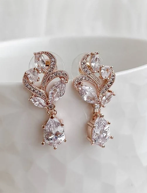 gold Cubic Zirconia Crystal Drop Earrings Rose gold plated