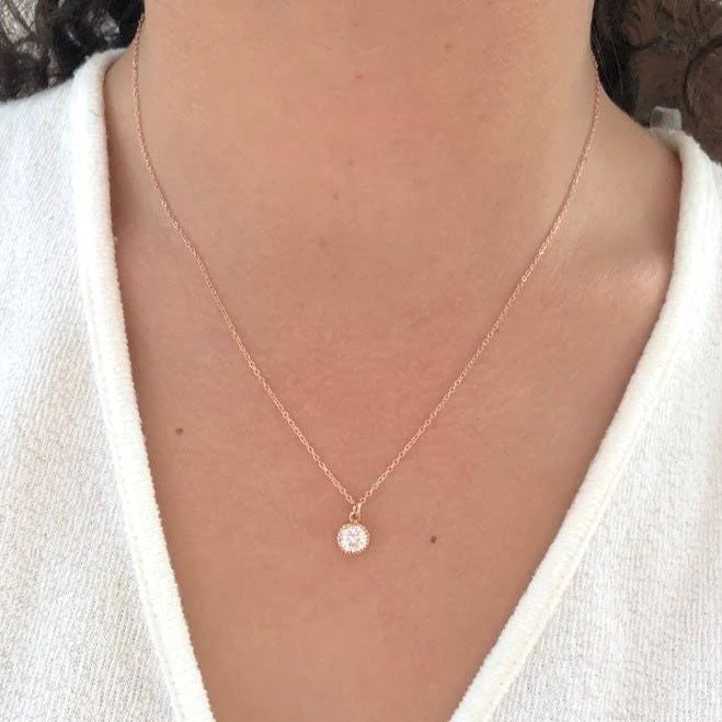Ava Hope Designs Dainty Rose Gold CZ Diamond Pendant Necklace
