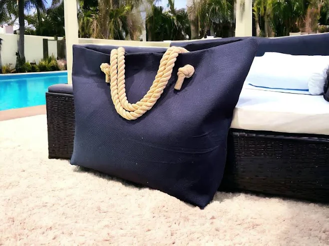 Canvas Beach Tote Bag with Cotton Rope Handles