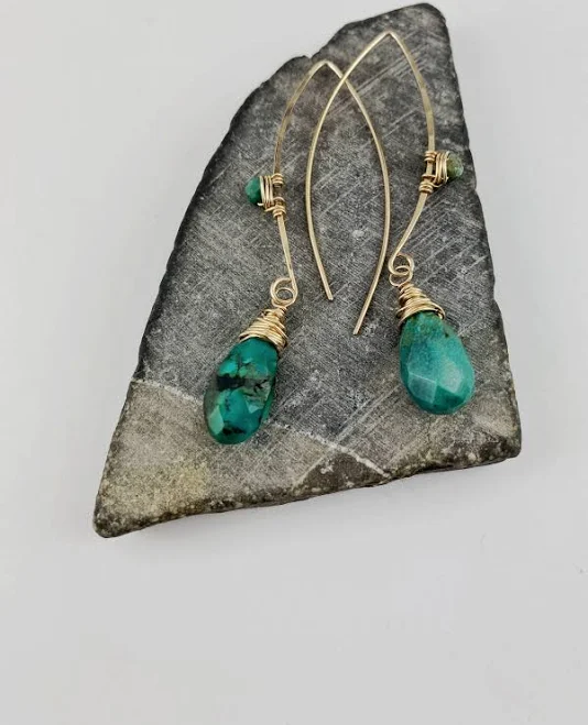 Gold Boho Turquoise Drop Earrings