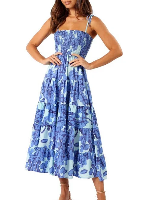Petal & Pup Women's Amarie Floral Tie Strap Smocked Midi Sundress