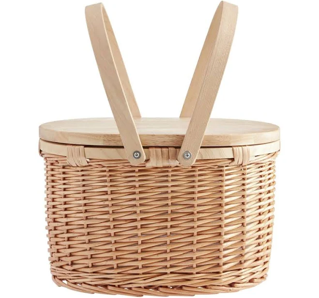 Natural Wicker and Pine Wood Insulated Picnic Basket