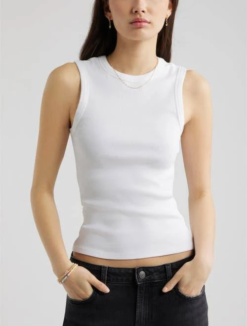 BP. Crewneck Rib Tank in White at Nordstrom, Size Medium