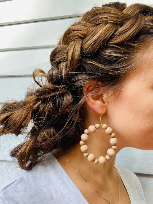 Natural Wood Bead Hoop Earrings