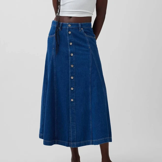 Gap Women's Seamed Denim Button-Front Maxi Skirt