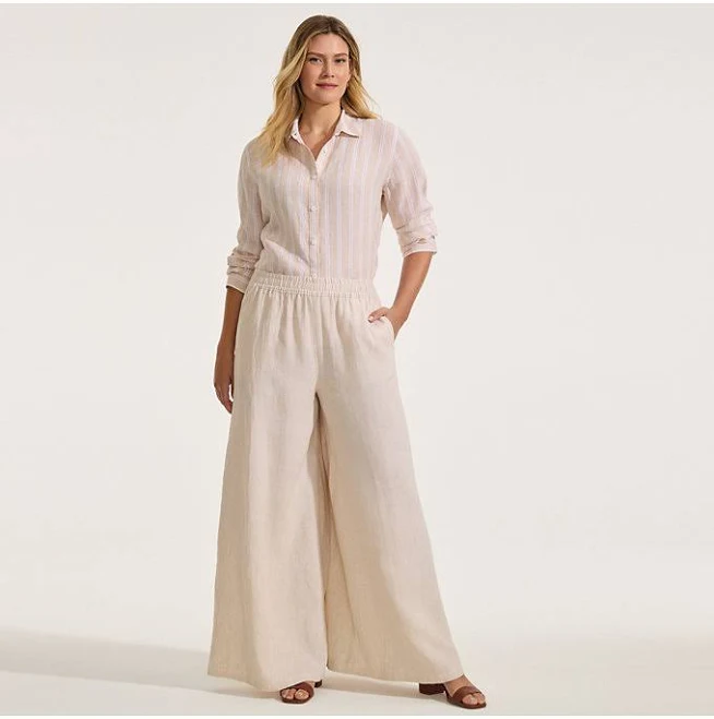 Lands' End Women's Linen High Rise Palazzo Pants