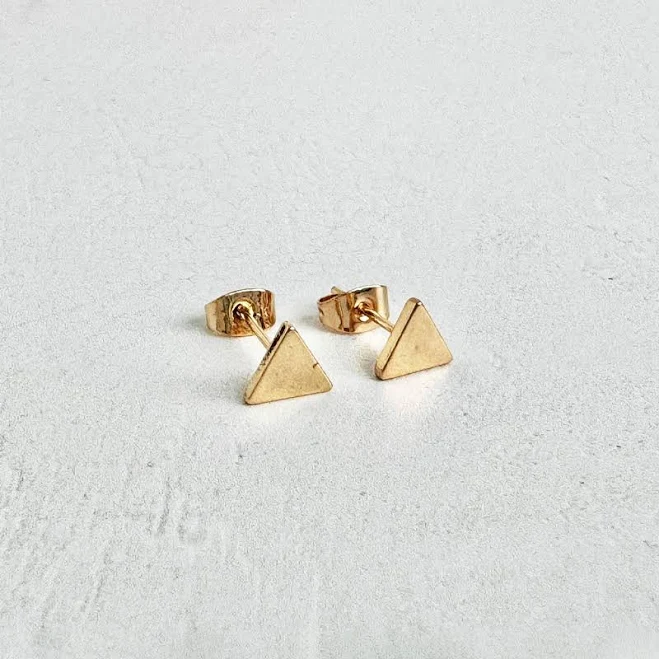 18K Gold Triangle Stud Earrings