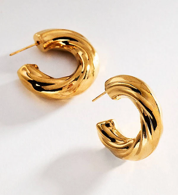 Anthropologie Textured Hoop Post Earrings