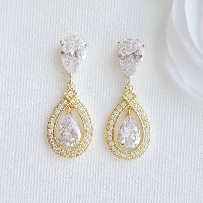 Shop Rich & Sparkly Gold Crystal Drop Earrings for Weddings