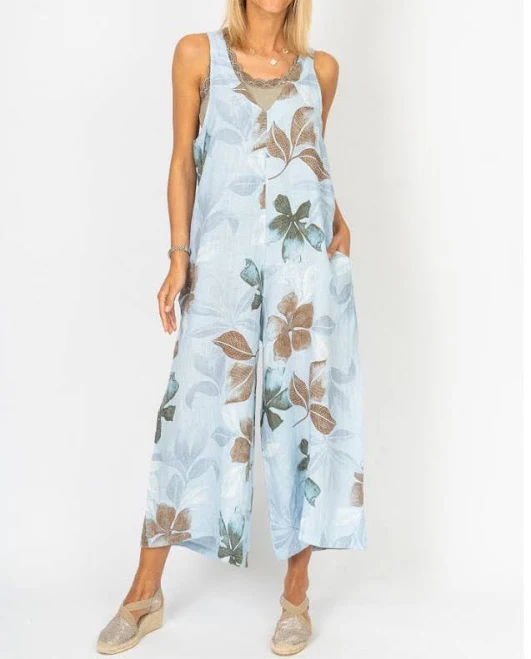 Sienna Leaf Print Romper Made in Italy