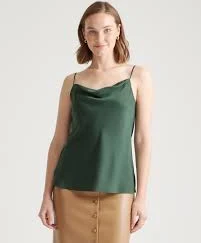 Washable Stretch Silk Cowl Neck Cami in Forest Green