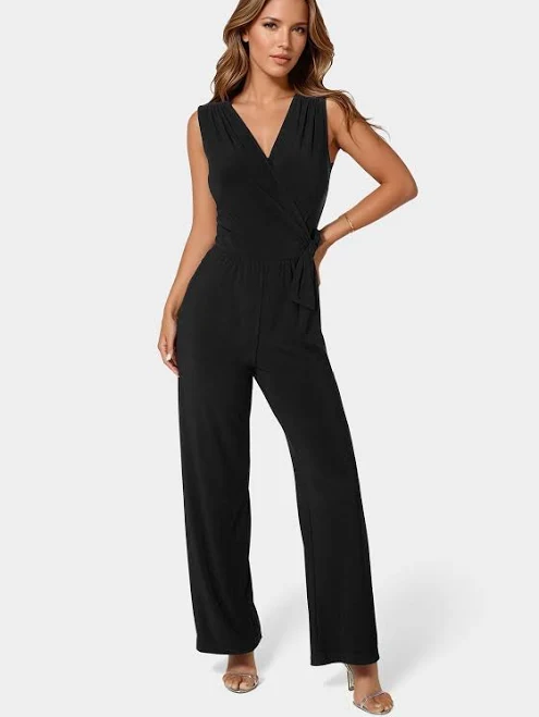 Bebe Women's Jersey Wrap Tie Jumpsuit