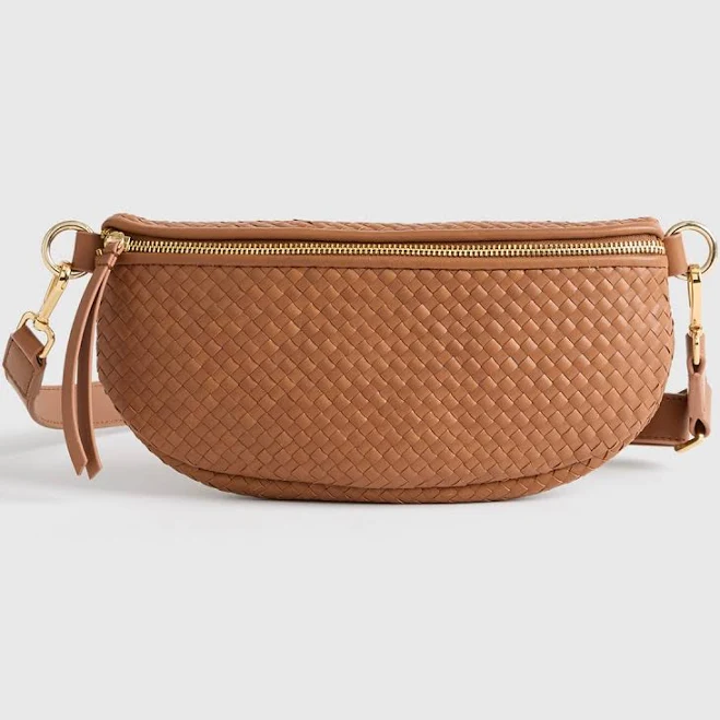 Italian Leather Handwoven Sling Bag in Cognac