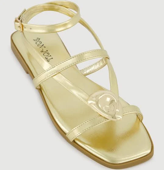 Womens Faux Leather Metallic Detail Open Toe Sandals