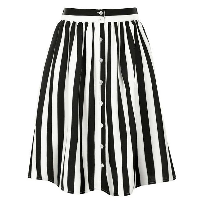 Inspire Chic Women's Striped Skirt Elastic High Waist Button Front A-Line Midi Skirt