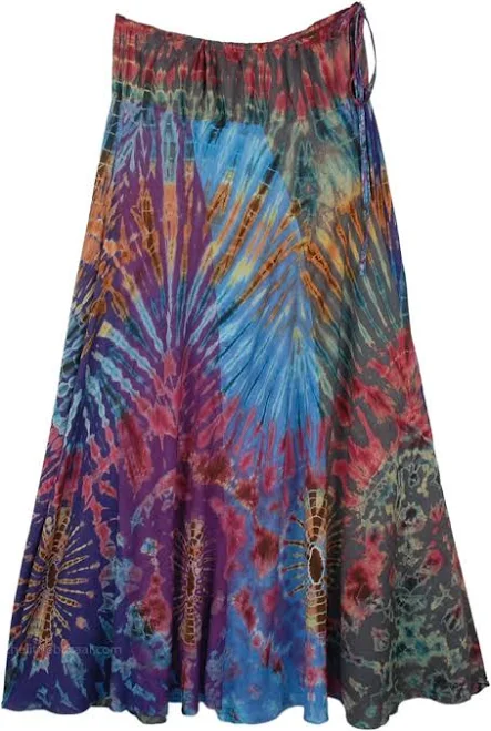 TLB Multicolor Tie Dye Patchwork Flowy Rayon Skirt