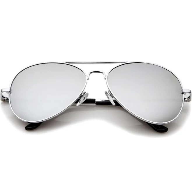 Military Classic Mirrored Metal Aviator Sunglasses Silver | zeroUV