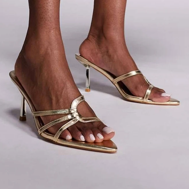 Simmi London Thor Heeled Metallic PU Mule Sandals