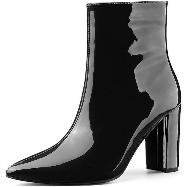 Women's Chunky Heel Pointed Toe Zipper Ankle Boots