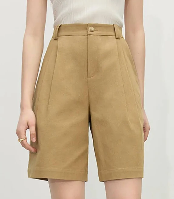 Pleated High-Waist Bermuda Shorts
