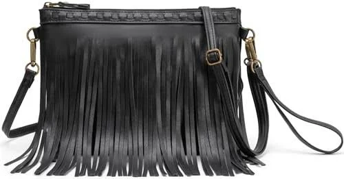 Vegan Leather Fringe Shoulder Bag