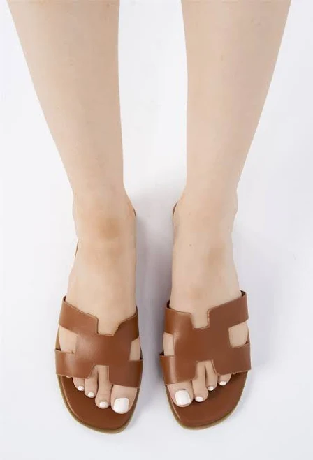 California Faux Leather Open Toe Flat Slider
