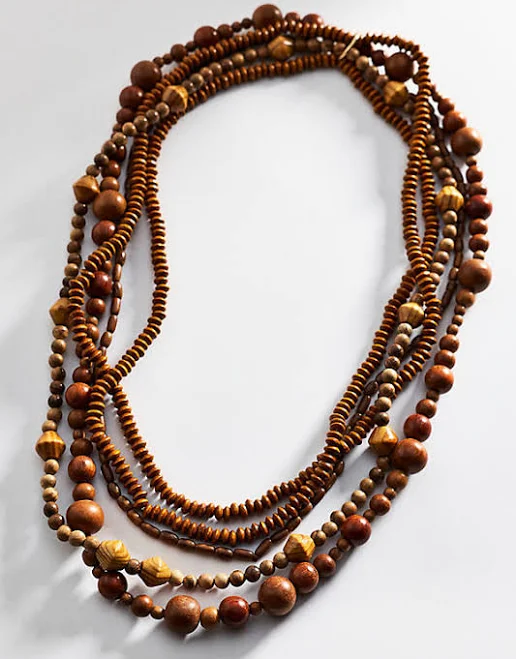 Anthropologie Boho Layered Wood Bead Necklace
