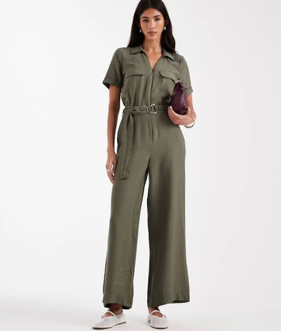 Vero Moda Belted Waist Utility Jumpsuit
