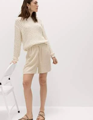 Pull On High Waisted Shorts with Linen