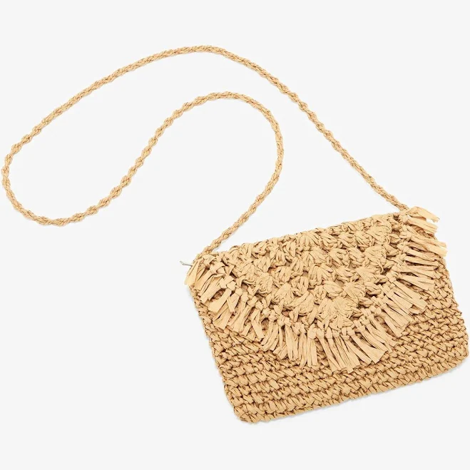 Woven Straw Fringe Crossbody Bag
