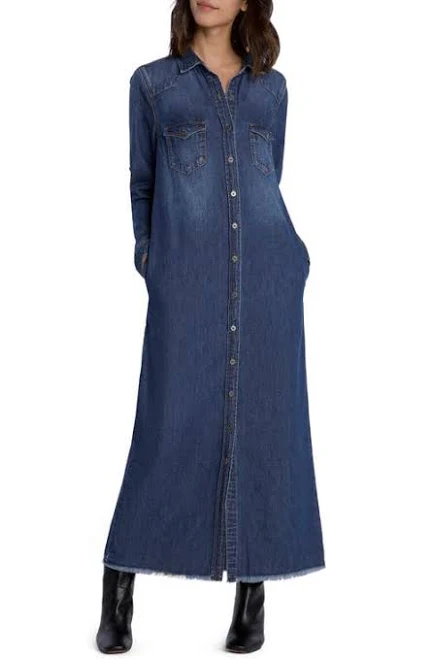 Wash Lab Women's Long Sleeve Denim Maxi Shirtdress