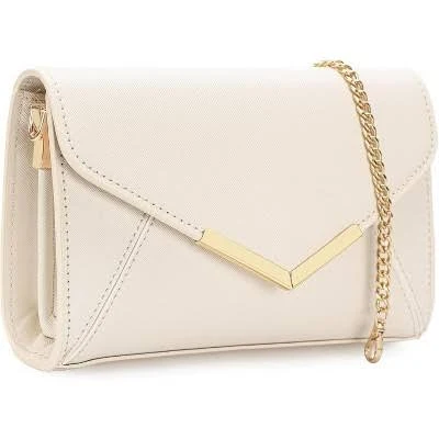 Faux Saffiano Leather Foldover Clutch