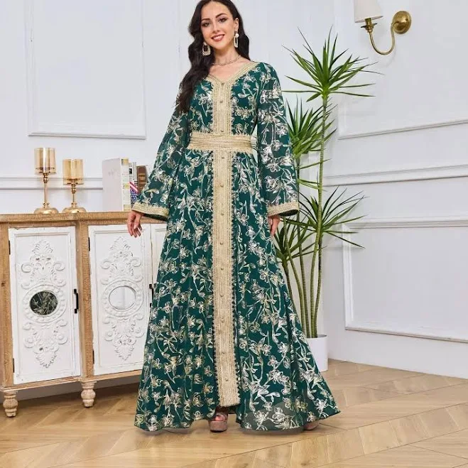 Gold-Print Maxi Kaftan