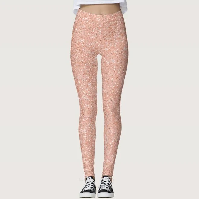 Pink Rose Gold Sparkly Glitter Minimal Glam Leggings