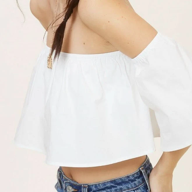 Mimosa Darcie Flowy Off-Shoulder Crop Top Size