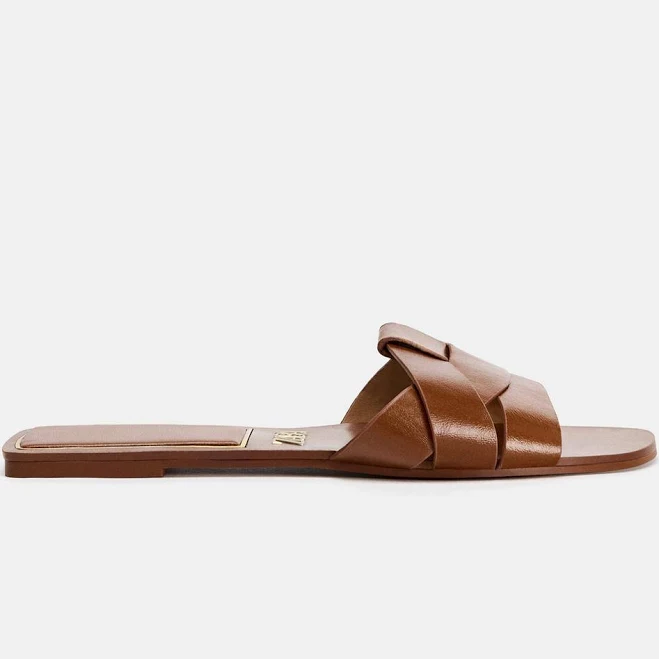 Zara Women's Leather Flat Crossed Sandals
