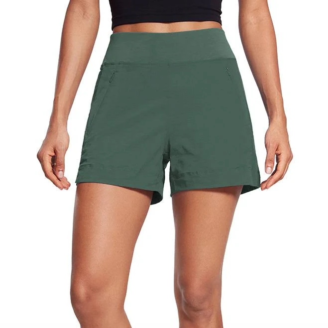 CRZ YOGA Women's Mid-Rise Ripstop Hiking Shorts with Zip Pockets