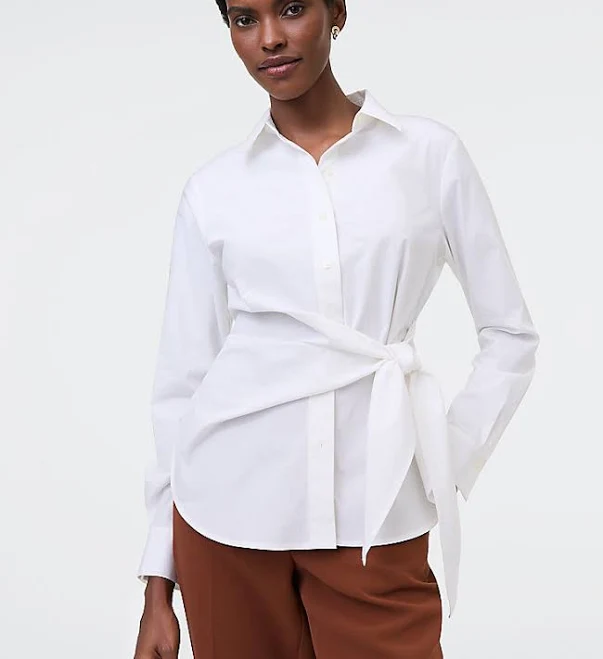 Ann Taylor Tie Waist Button Down Shirt Size XL White Women's