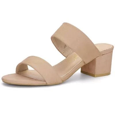 Allegra K Women's Faux Suede Block Heel Slide Sandals