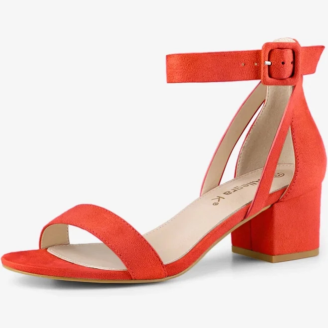 Faux Suede Ankle Strap Block Low Heel Sandals
