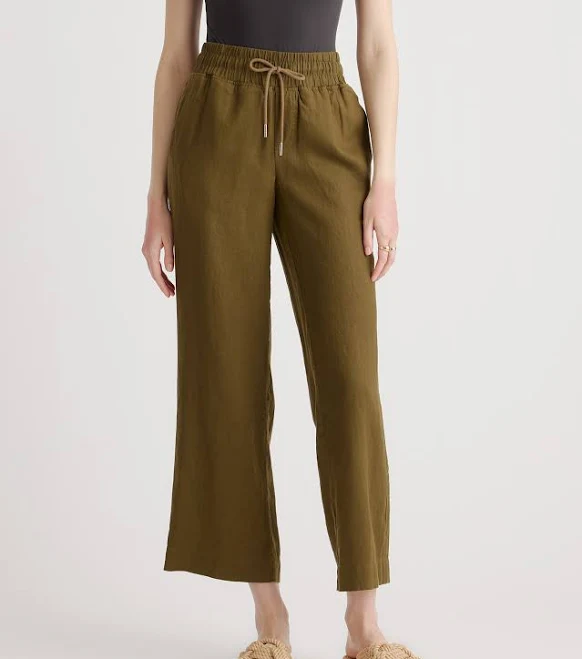 Women's 100% European Linen Wide Leg Pants in Martini Olive